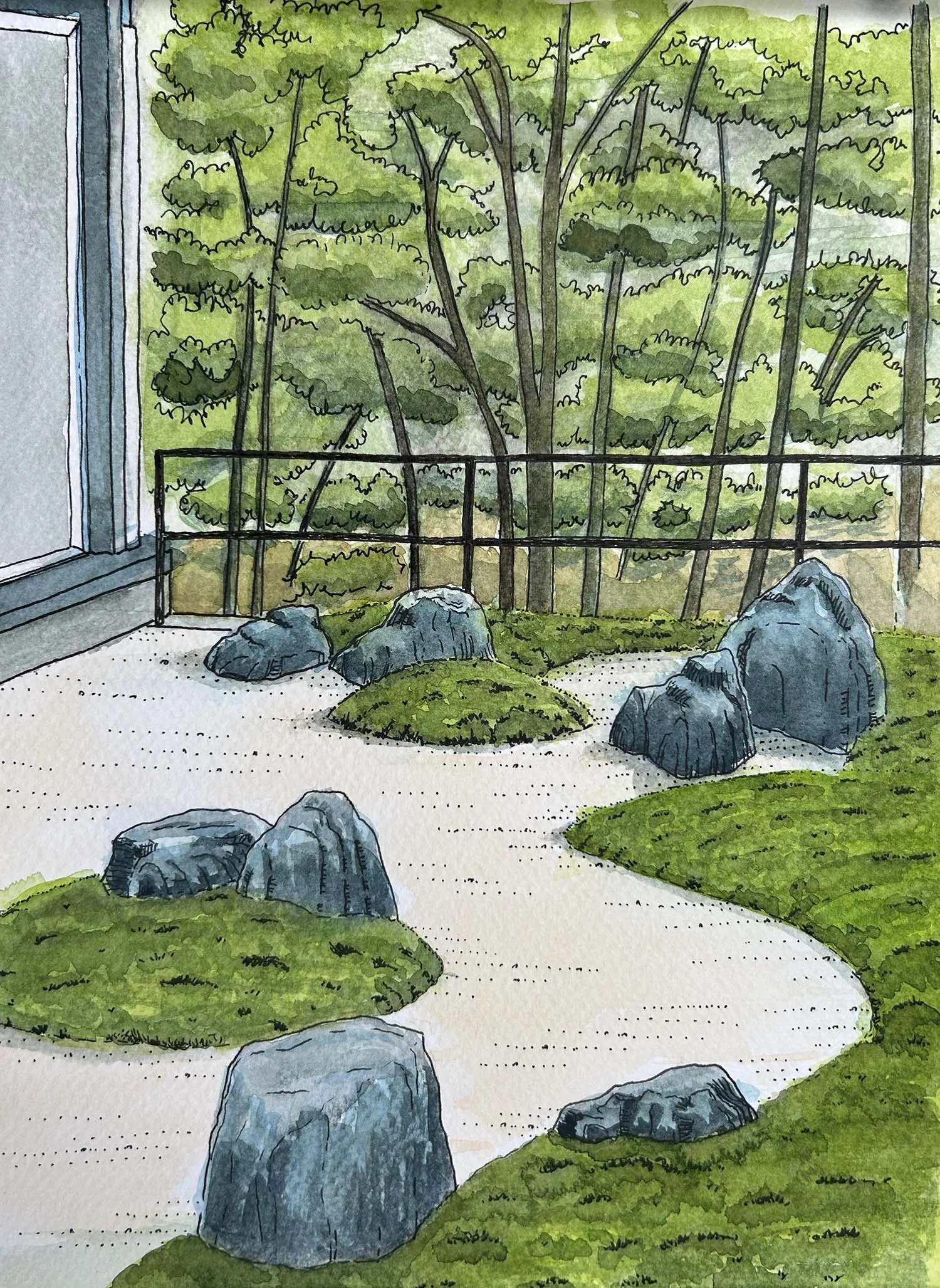 Concept Painting of Rooftop garden with Moss and Stones