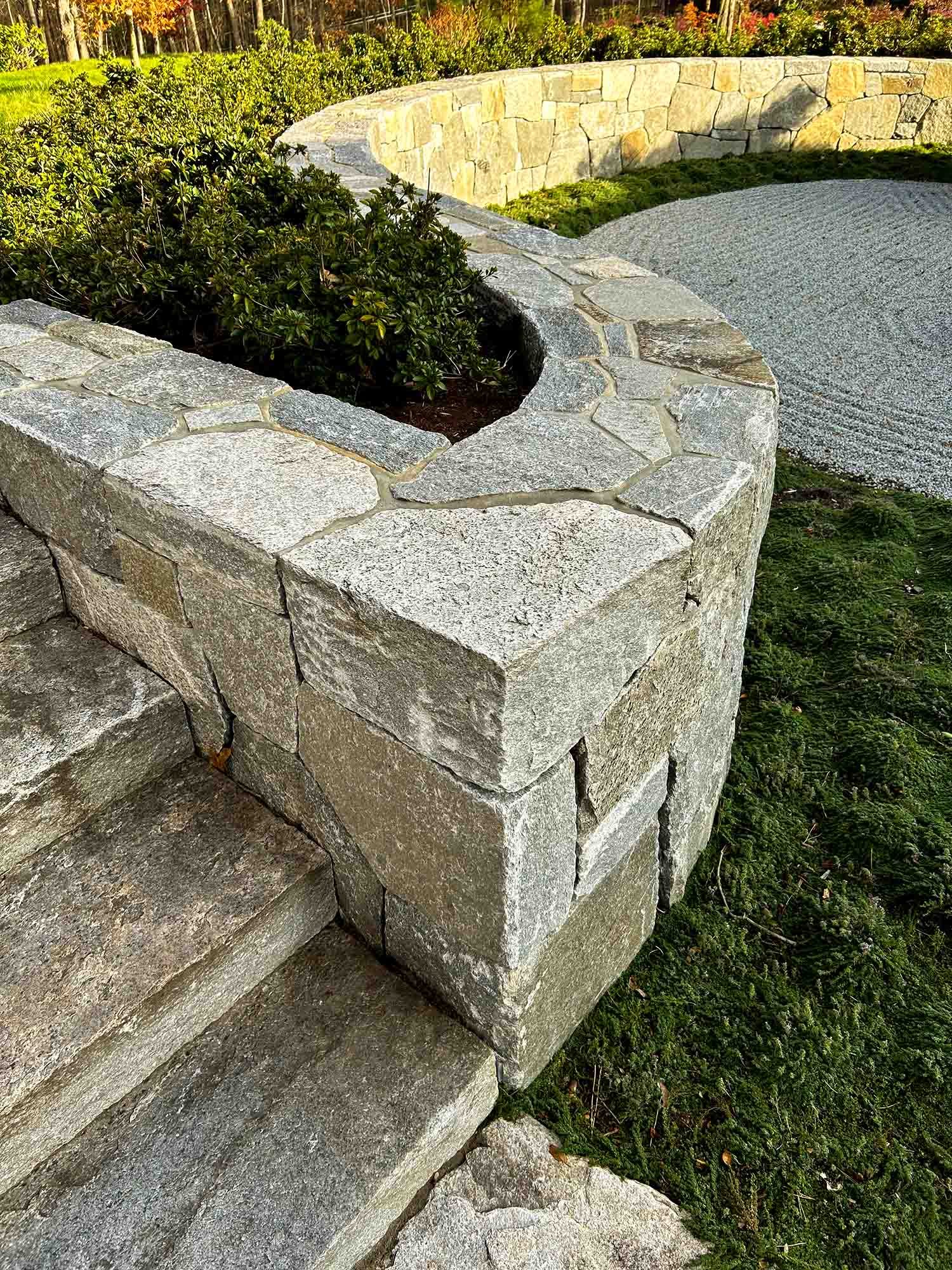 Curved Japanese Stone Wall for Karesansui Dry Landscape Garden