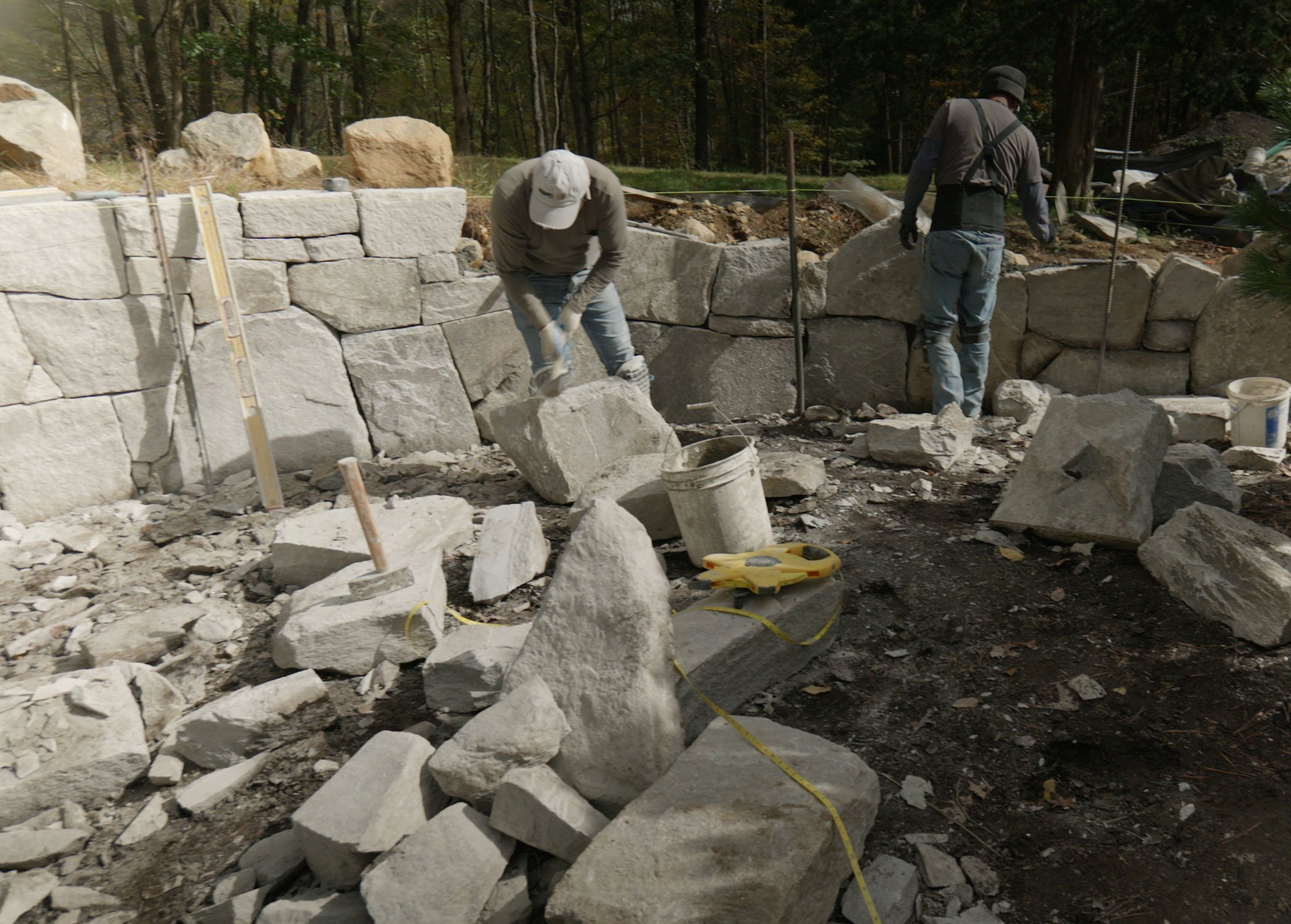 Japanese rock wall construction for a meditation garden