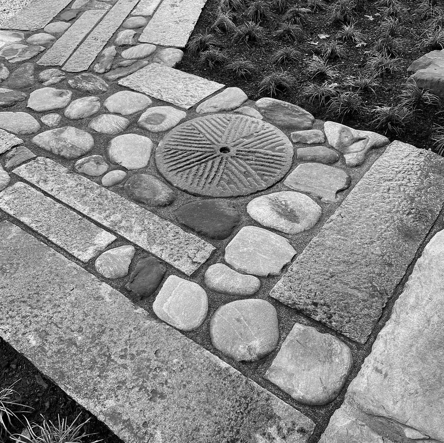 Kyoto-style Walkway With Granite Paving Stones, Field Stones and Millstones