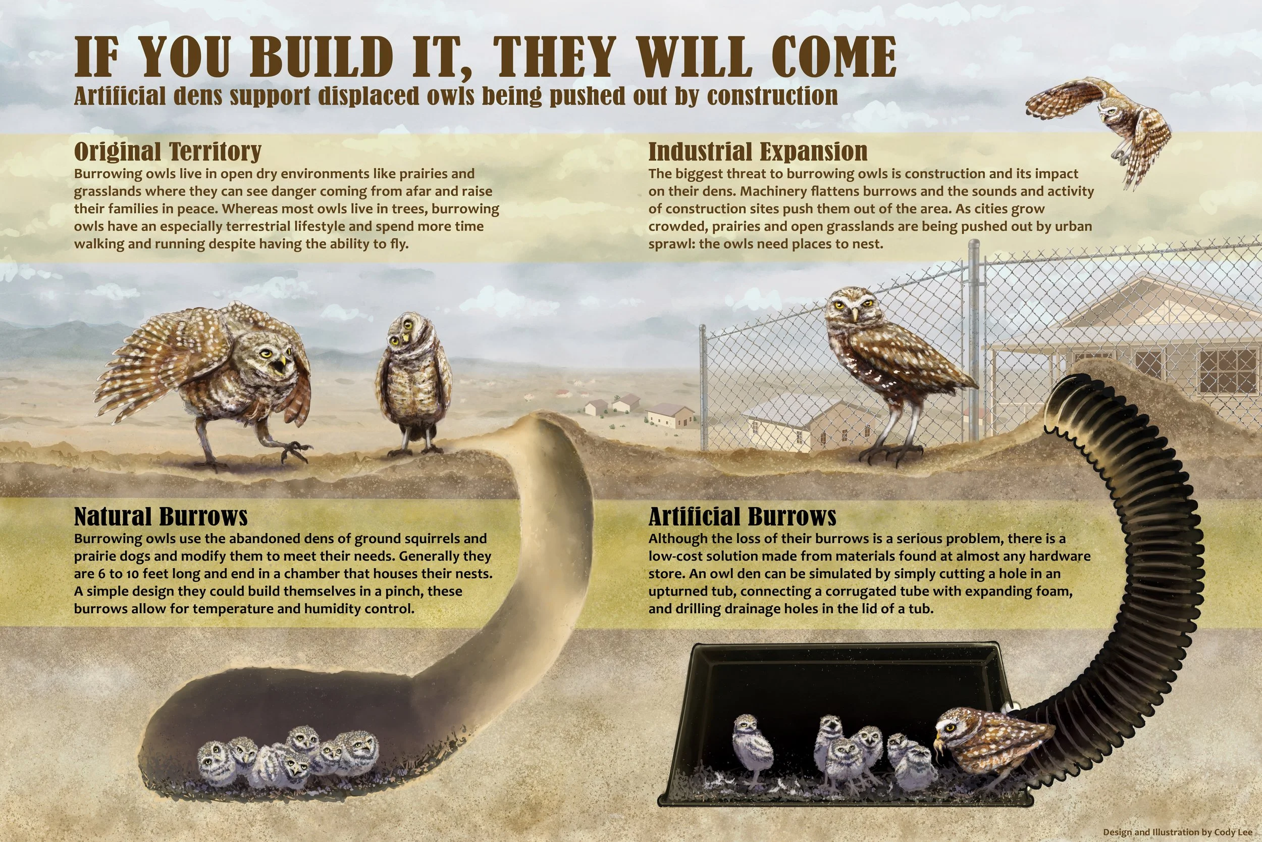 Burrowing Owls Interpretive Panel - 2026 Adobe Illustrator, Photoshop, and InDesign