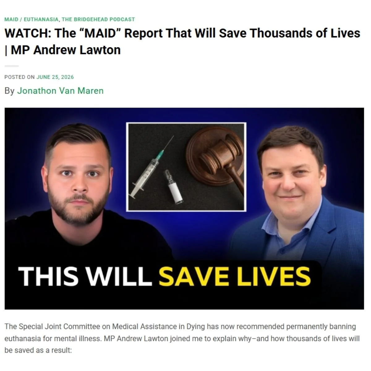 False Claim: Banning MAiD for mental illness will save “thousands of lives.”