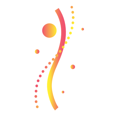 Abstract colorful ribbon-like design with pink, yellow, and orange hues.