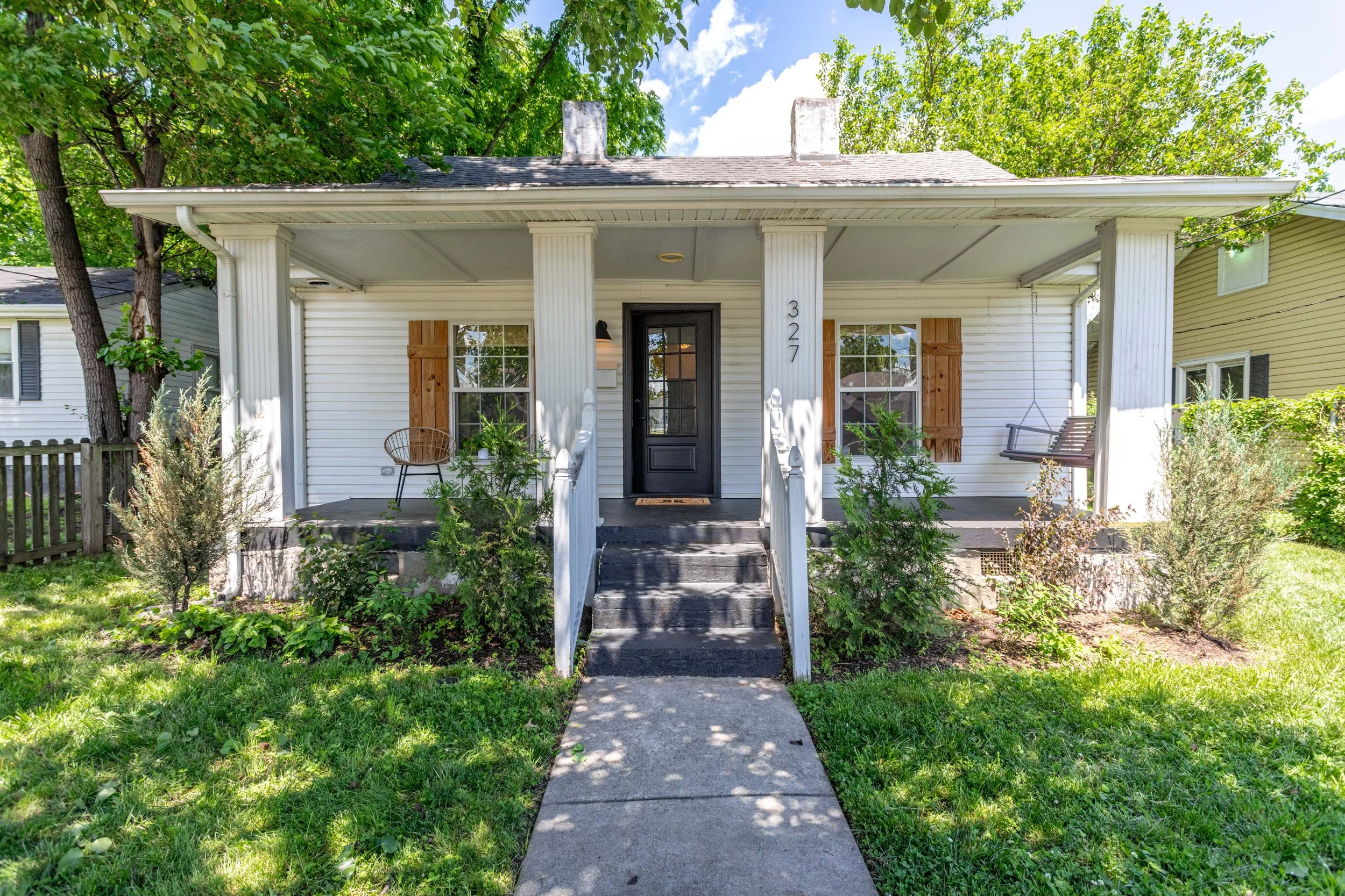Front porch entrance to cozy, stylish home in East Nashville.