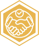 Illustration of two hands shaking with a clock above them inside a hexagon.