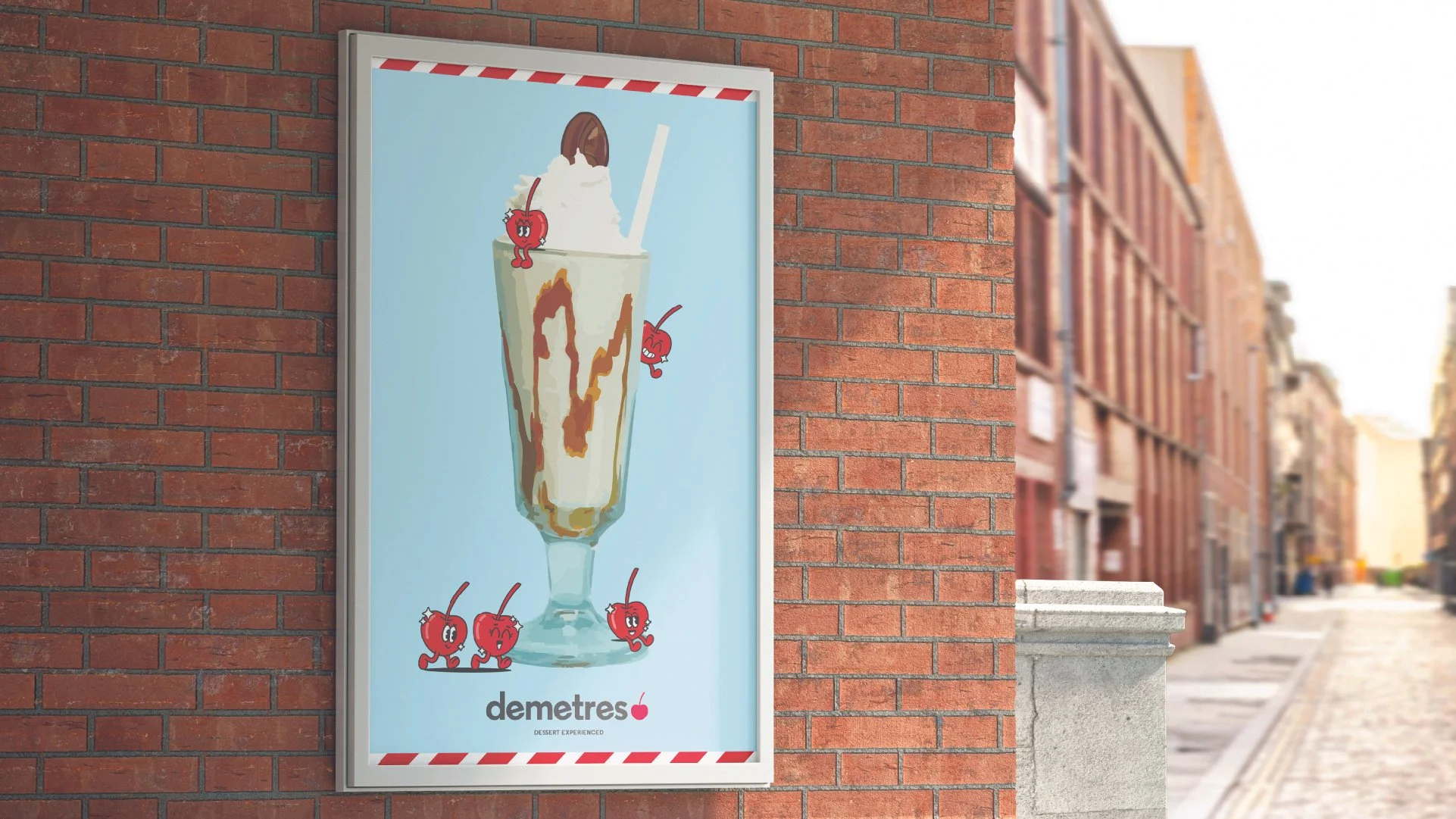 An image of Demetres poster that is mocked up outside on a brick wall.