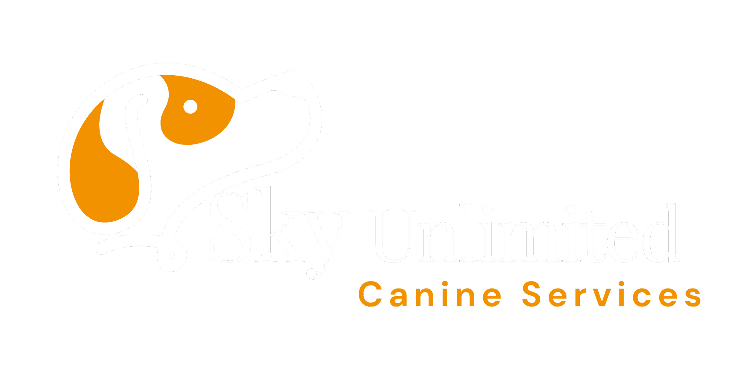 Logo of Sky Unlimited Canine Services featuring a stylized dog head outline with orange and black coloring, and the company name in white and orange text on a black background.