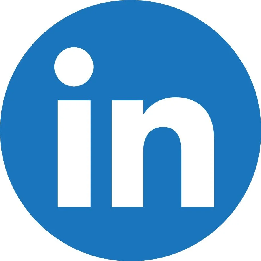 LinkedIn logo with blue circle background and white lowercase 'in' text