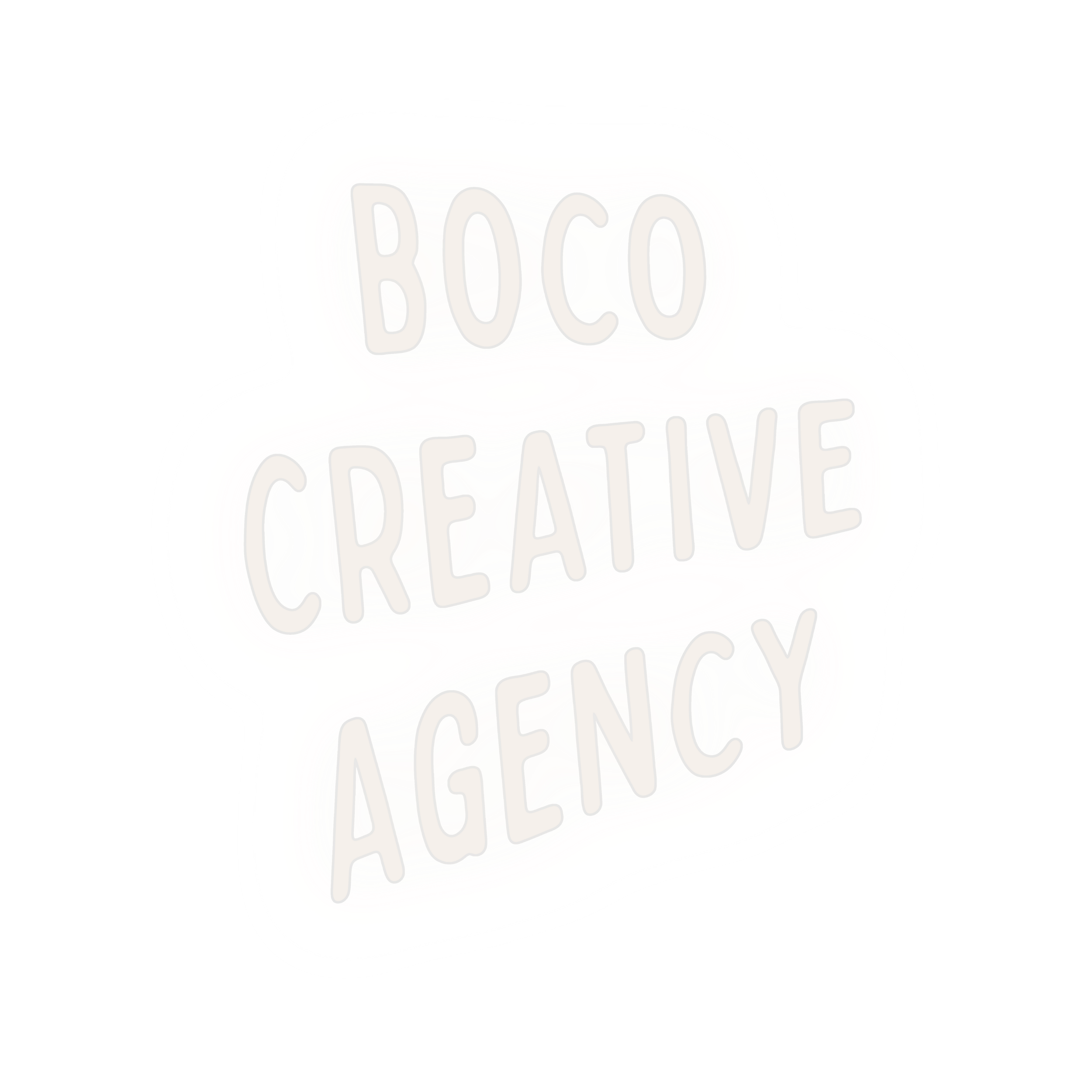Neon sign displaying the words BOCO Creative Agency