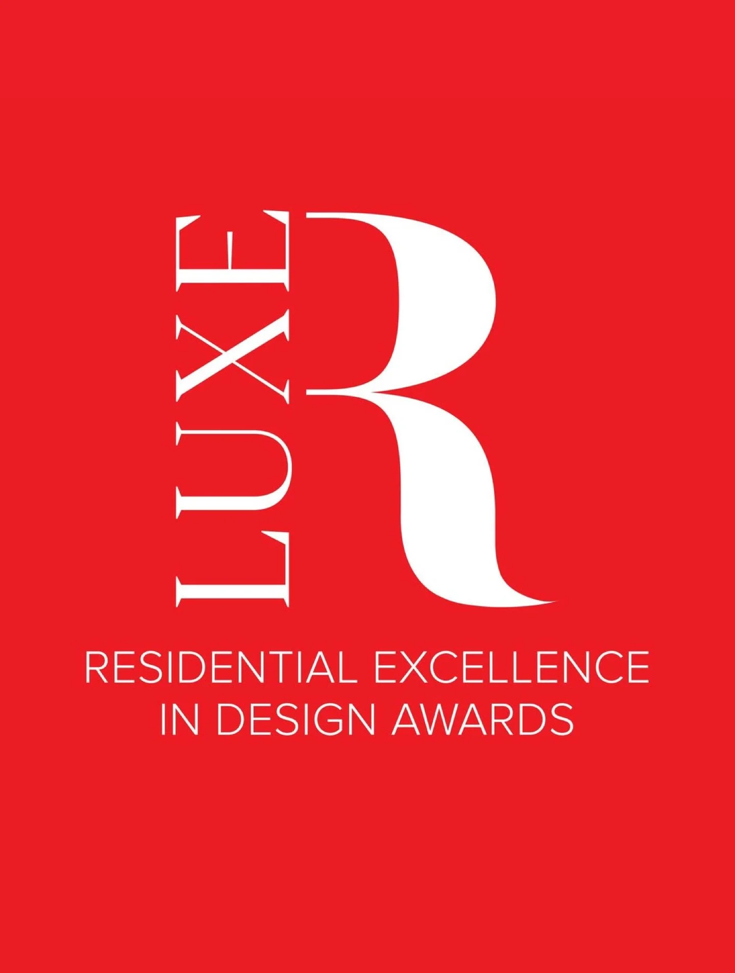 Red background with white text, logo of a large white letter 'B' with a stylized building silhouette inside, and the words 'RESIDENTIAL EXCELLENCE IN DESIGN AWARDS' underneath.