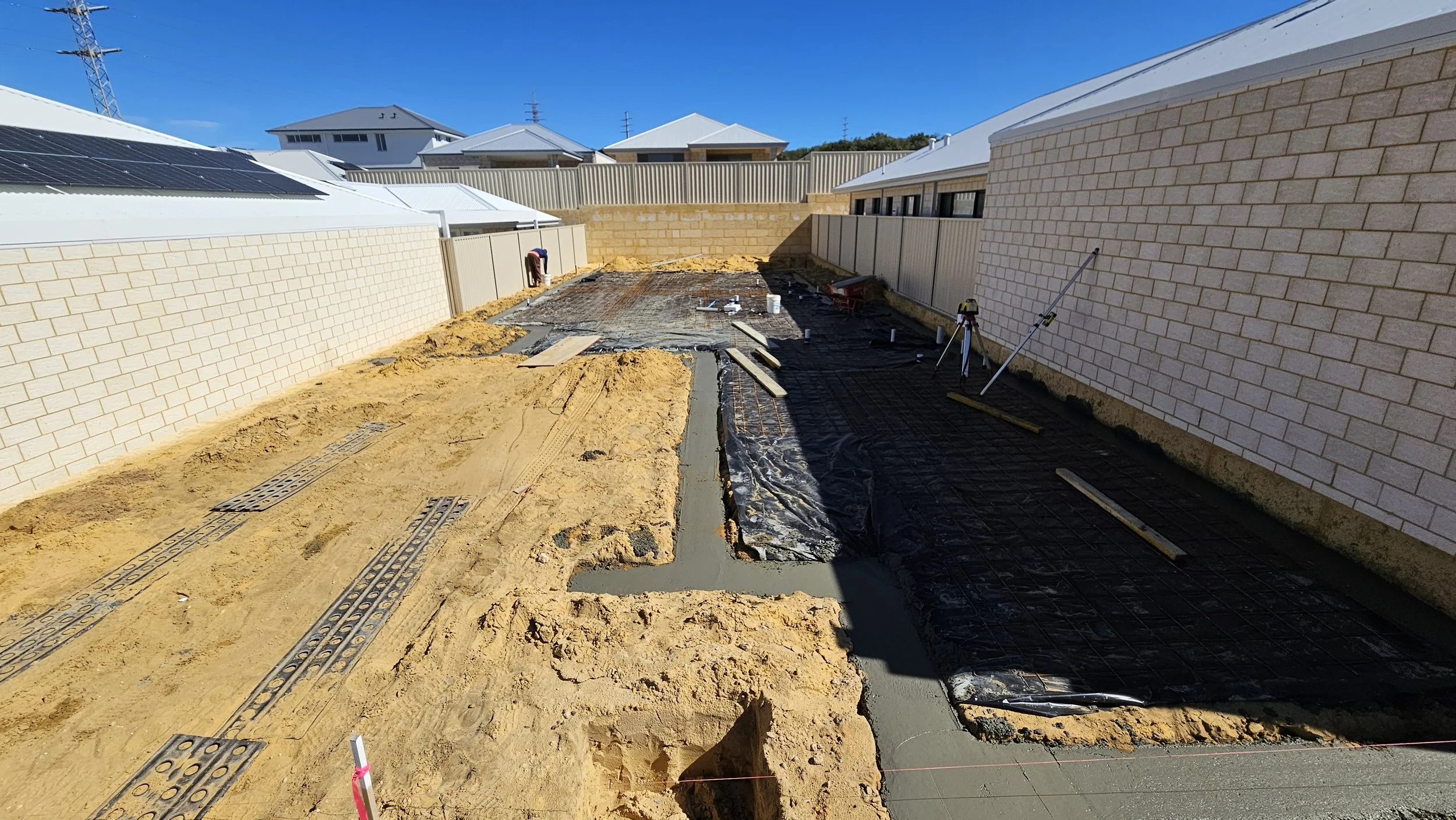 Concrete house slab footings and reinforecment and waterproofing membrane in Coogee