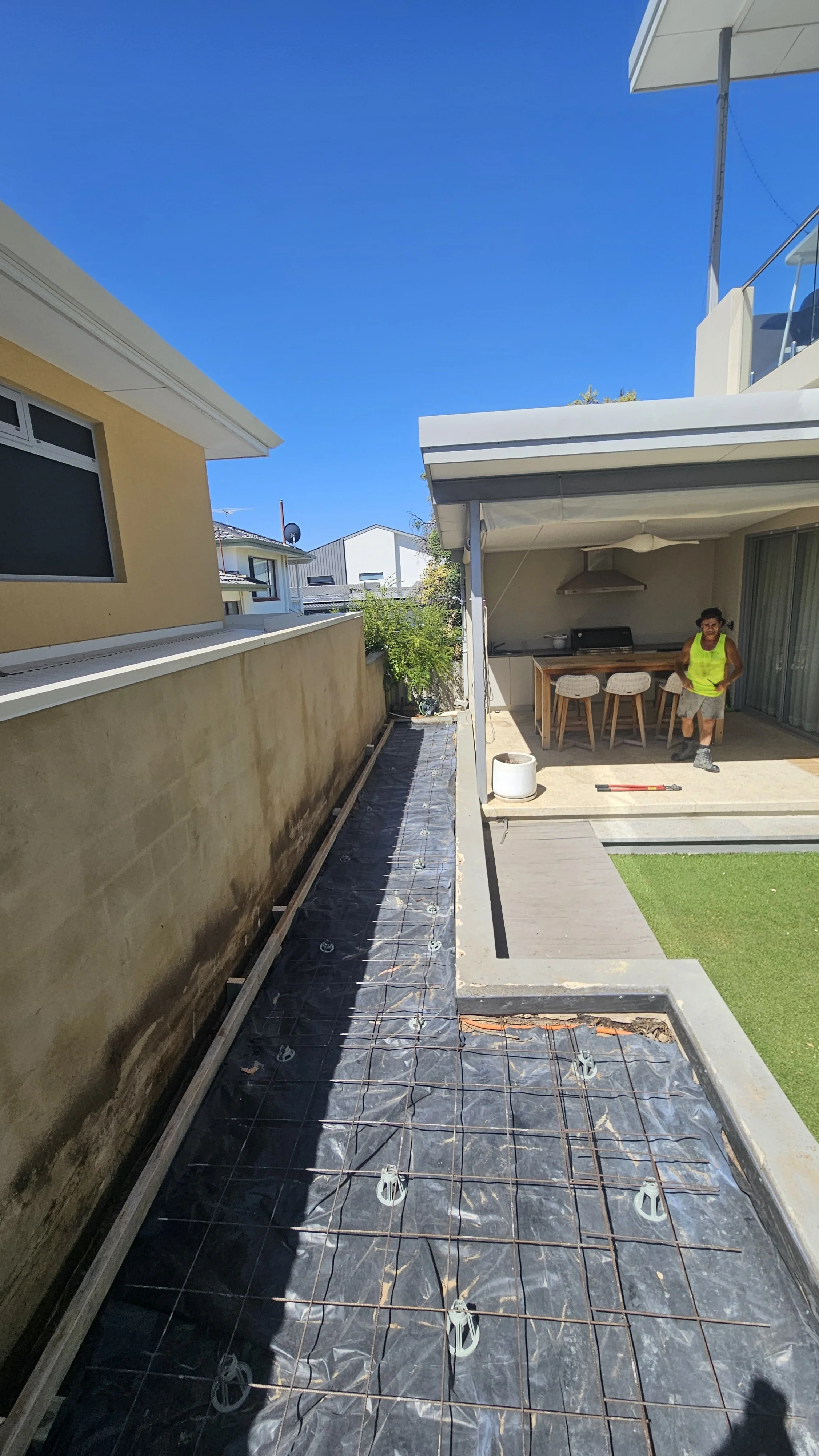 East Fremantle backyard alfresco concrete site preparation reinforcement steel