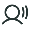 Icon of a person with sound waves indicating voice or speech input