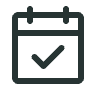Calendar icon with a checkmark.