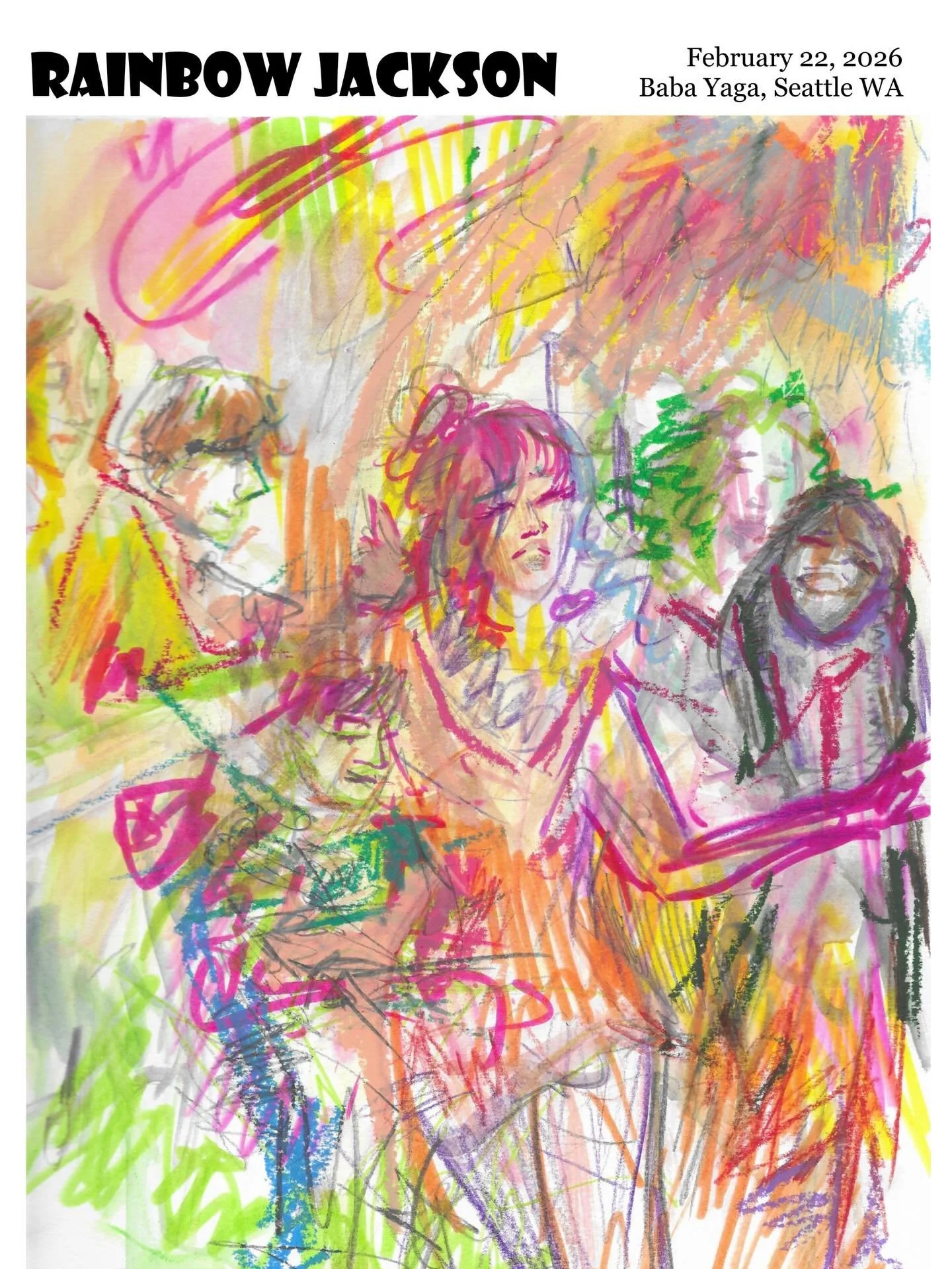 Final print up for sale :)!! @rainbow.jackson live painted on 2.22.26 @babayagaseattle . Orders on my website close tomorrow ~

MUSICAL NOTES: Rainbow&rsquo;s music is bright, warm, energetic, and flowy. Lots of continuous lines, movement (!!) and st