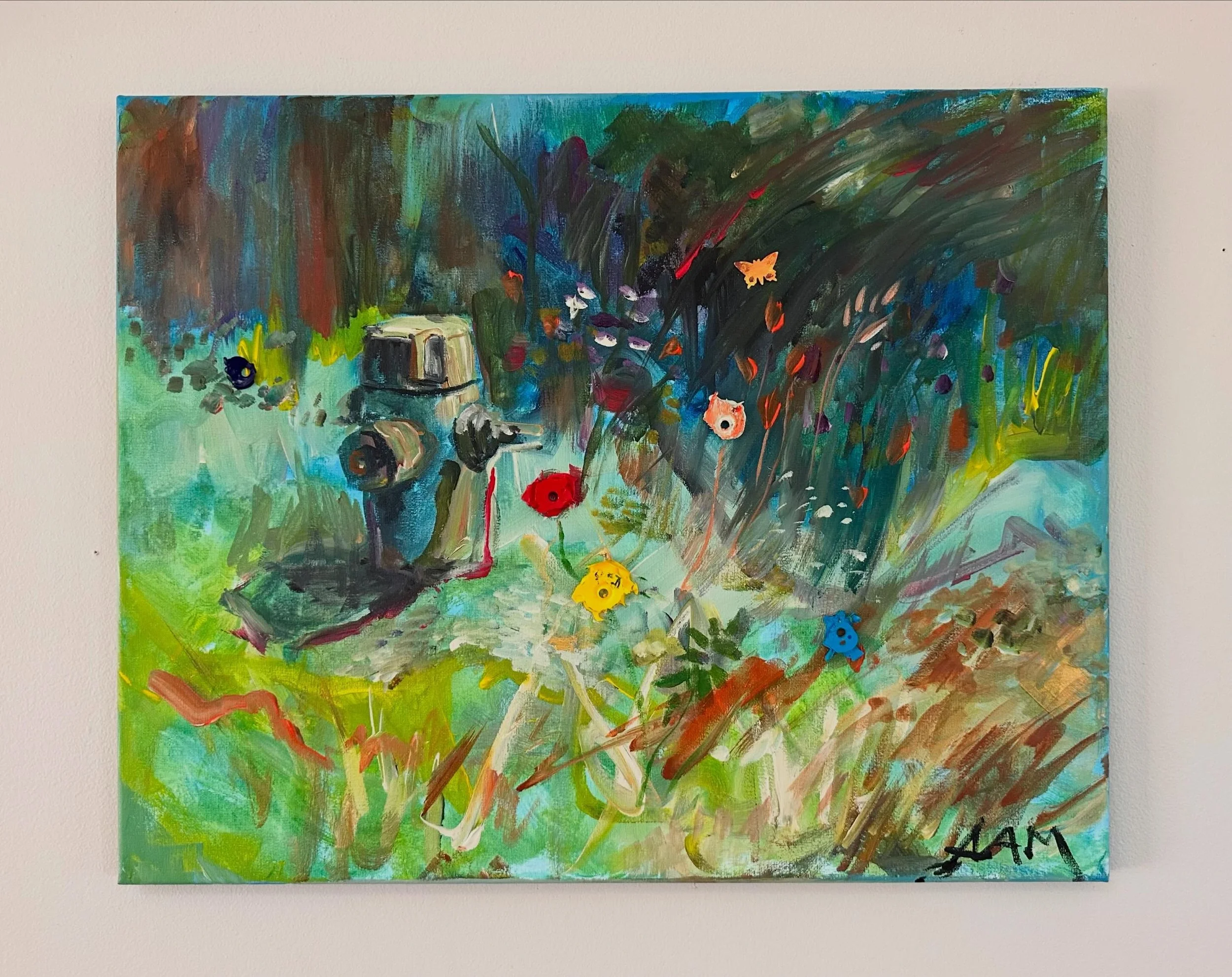 :D another fire hydrant!! This time playing with dried paint splatters. Spotted on an early spring walk. I think it&rsquo;s somewhat reflective of my mood + been wanting to explore dried paint more. Made @pathwithart 
18&rdquo; x 24&rdquo; :D