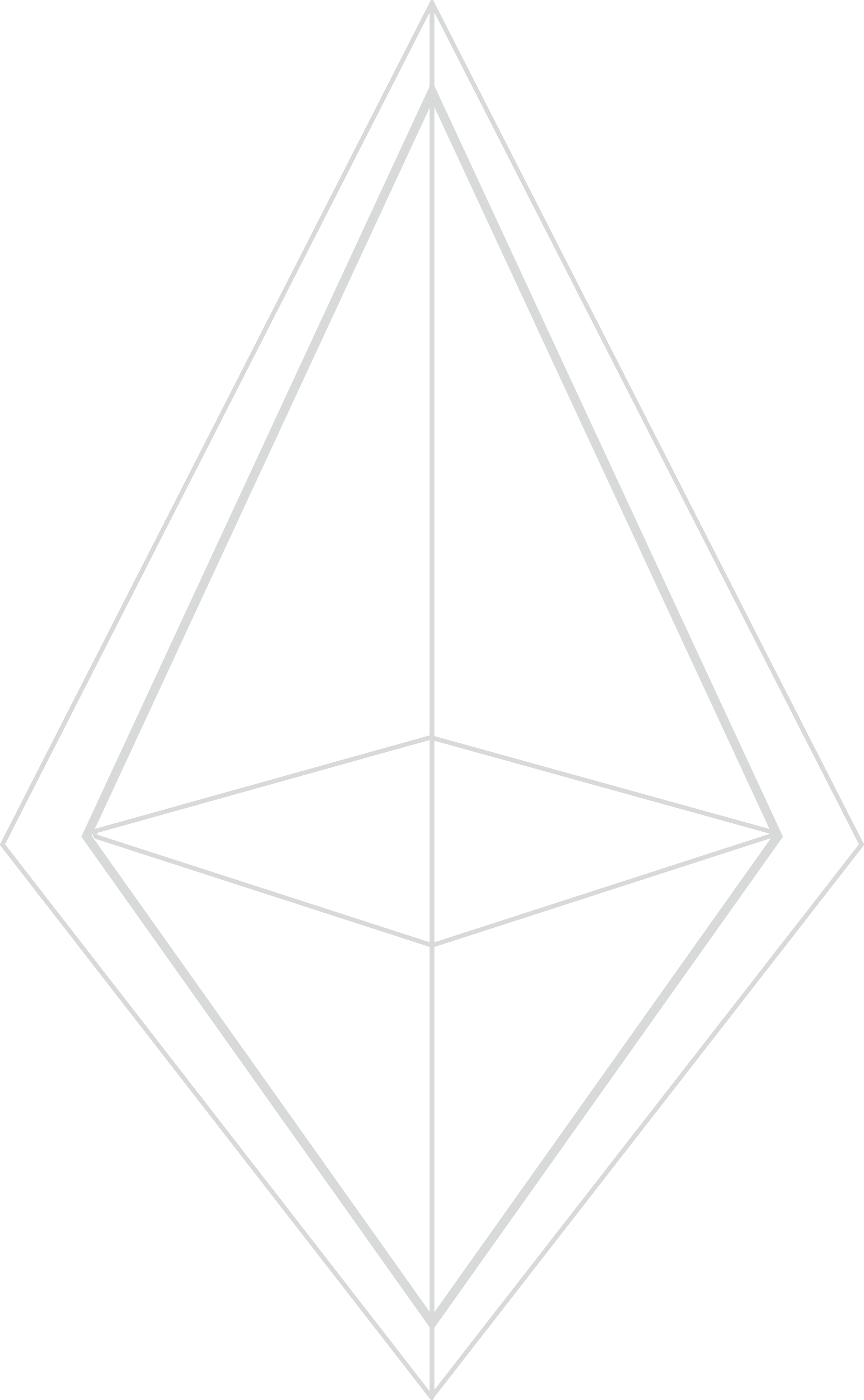 Black background with a geometric white wireframe diamond shape and internal lines.