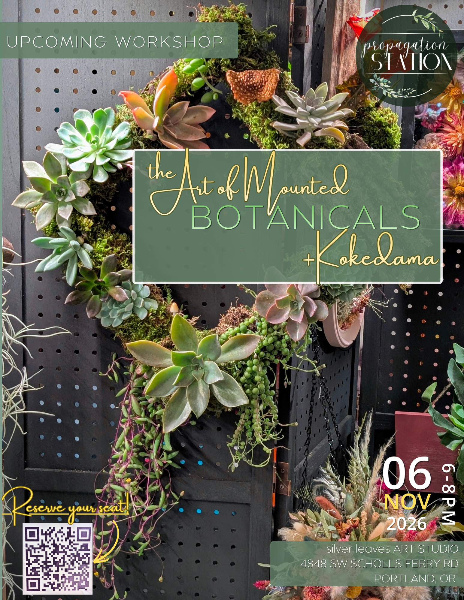 workshop, portland workshop, art studio, kokedama, diy crafts