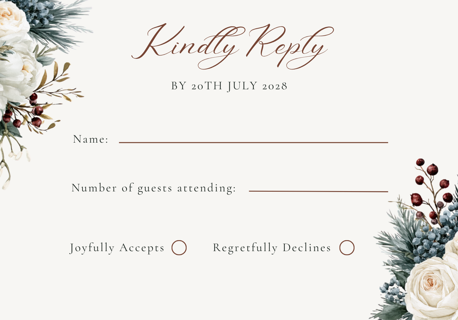 RSVP Front 5 x 3.5 in.png Berry Bramble Kindly Reply card with a QR code for guests to RSVP and find wedding details online