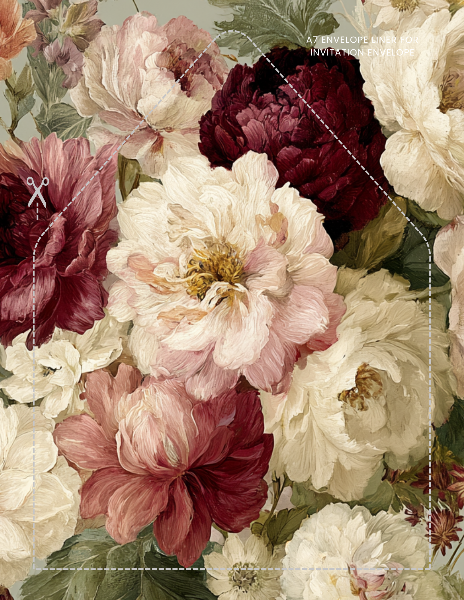 Invitation Envelope Liner A7 Size.png Vintage Burgundy Old Money envelope liner with painted burgundy, blush and cream peonies
