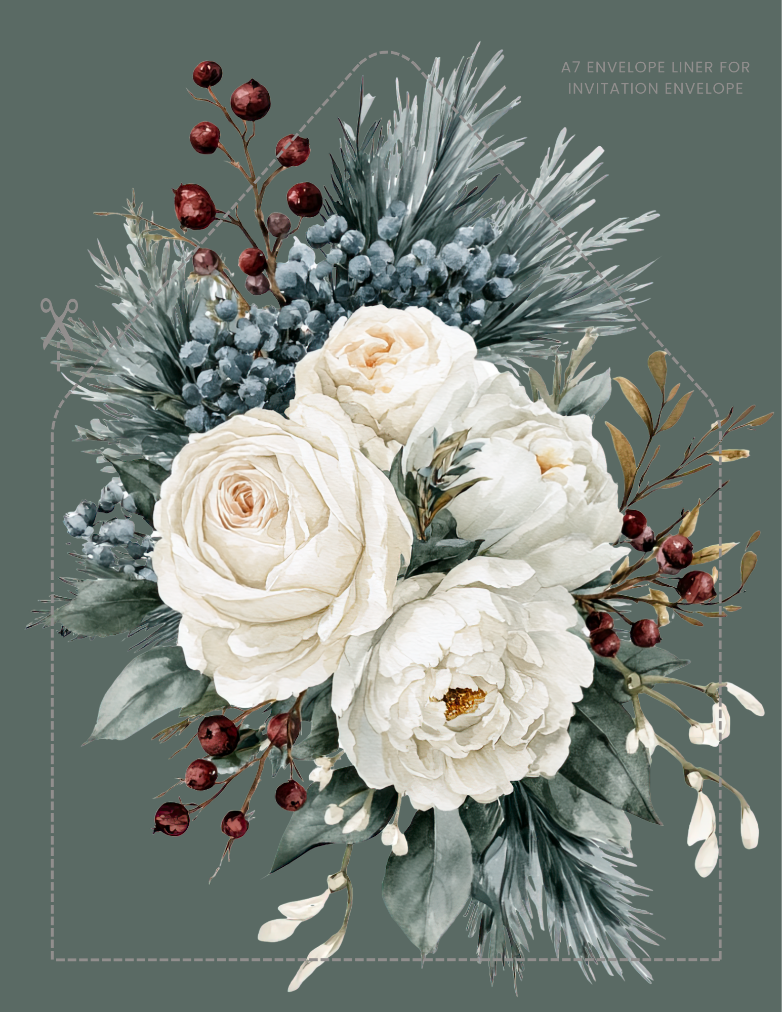 Invitation Envelope Liner A7 Size.png Berry Bramble Kindly Reply RSVP card with lines for guest names and number attending, and Joyfully Accepts and Regretfully Declines options, framed with white ros