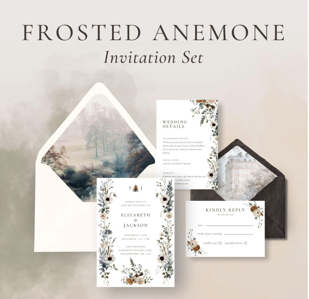Frosted Anemone Wedding Invitation