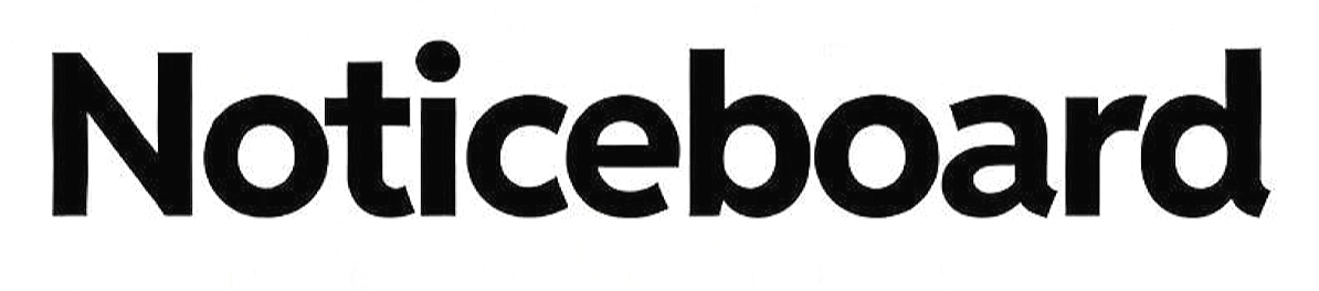The word 'Noticeboard' written in bold black letters on a white background.