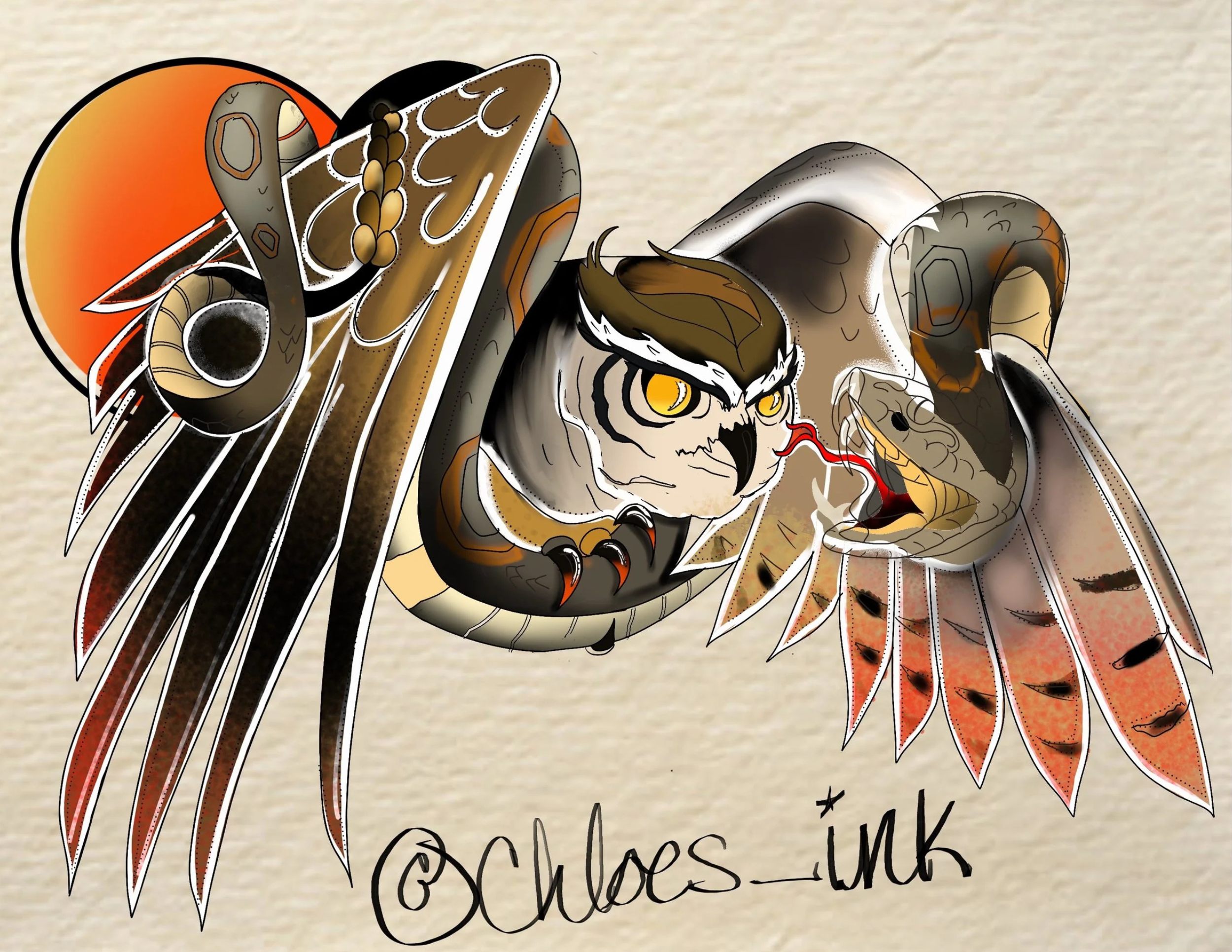 Predrawn: Owl With Snake