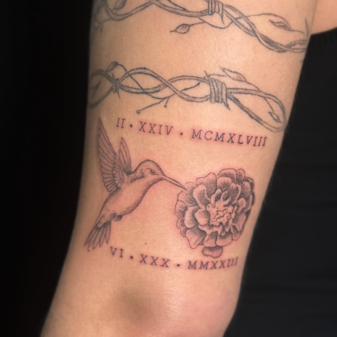 Hummingbird Floral Roman Numeral Tattoo.png