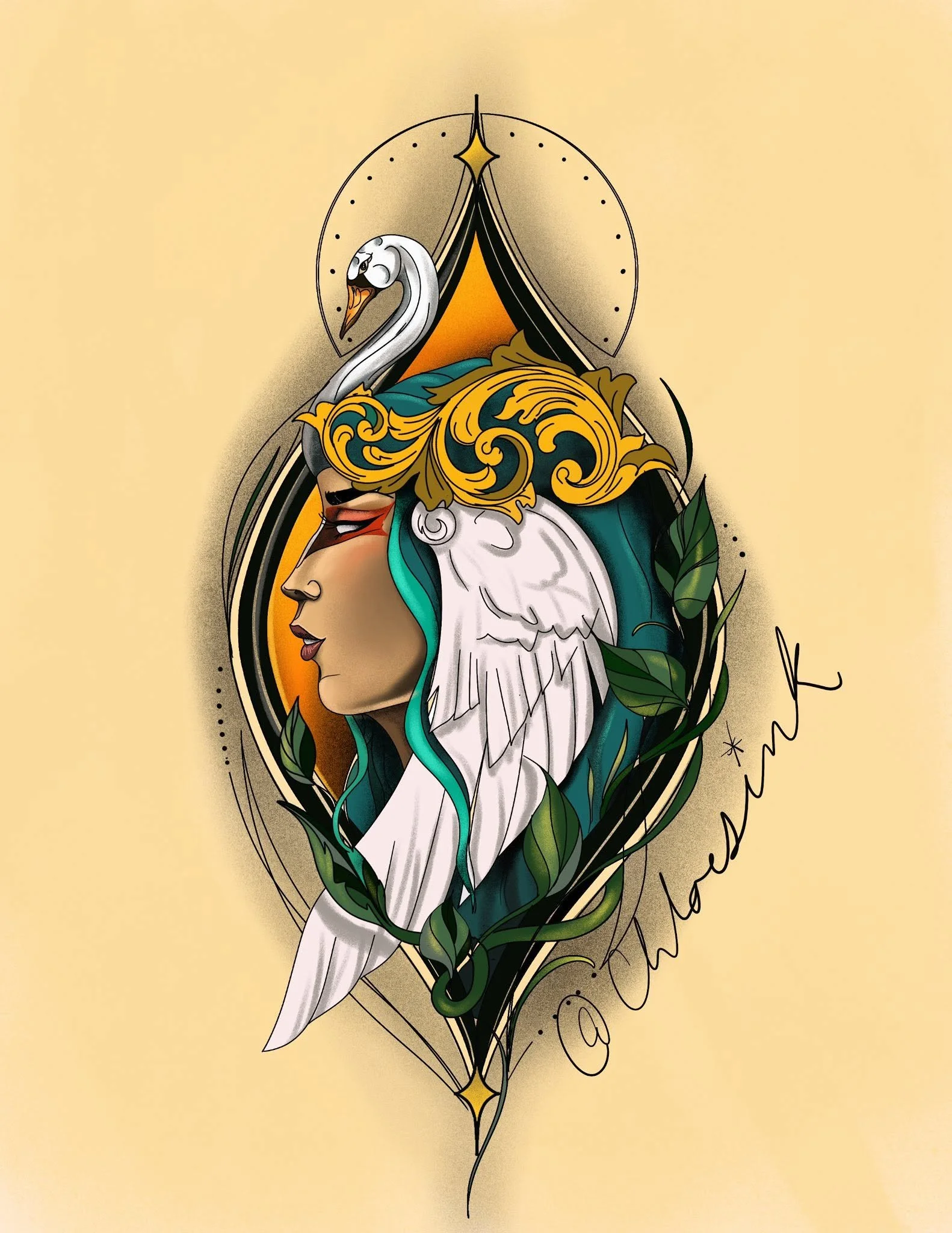 Predrawn: Native Woman With Swan