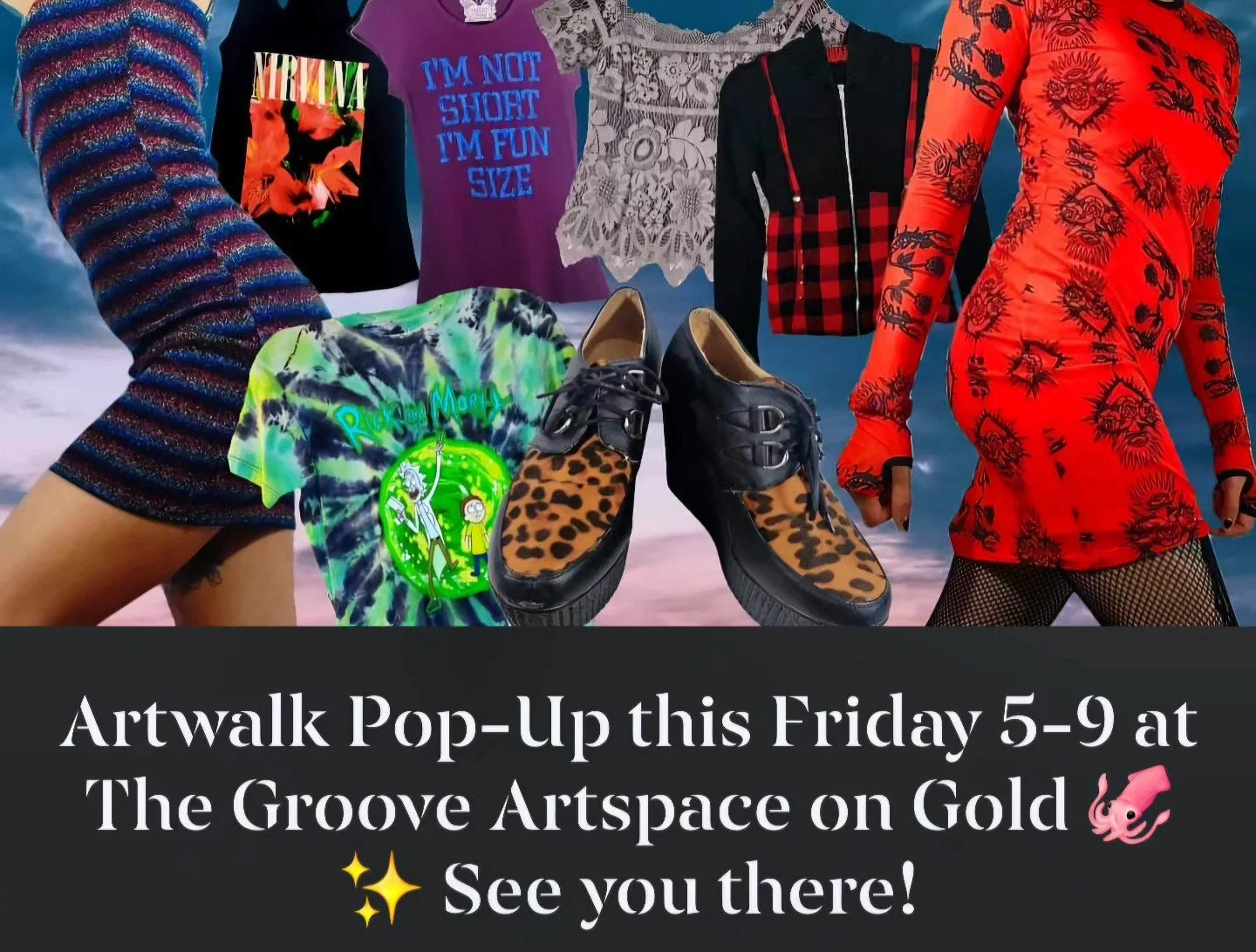 Come find your inspiration at this Friday's @abqartwalk 🔥 I'll be showing art and clothing starting at $5 + pay-what-you-want options! I'm very excited to share the vibe - stop in at @thegrooveartspace and say hi! You know I'll be in my getup ✨️