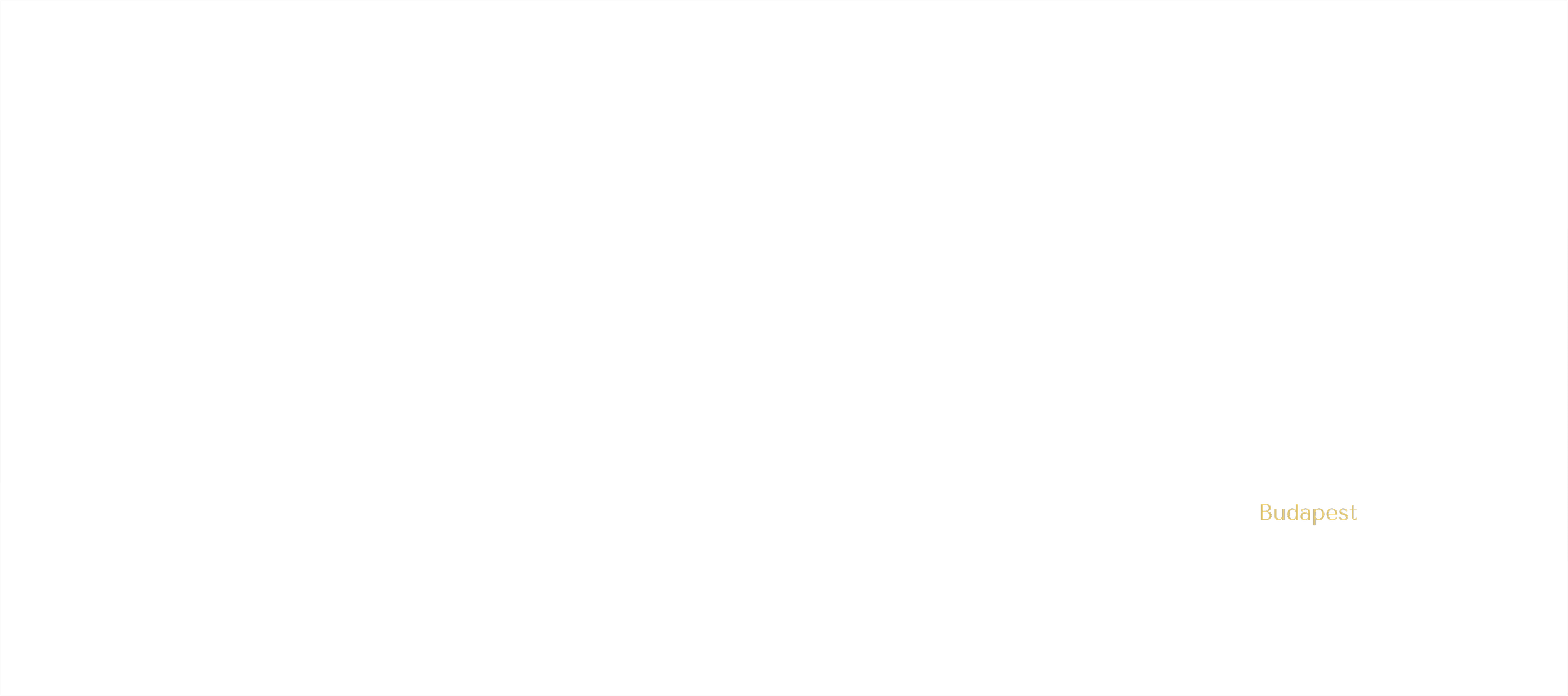 A black map highlighting Budapest in gold.