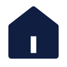 A simple, dark blue house silhouette with a pitched roof and a centered door