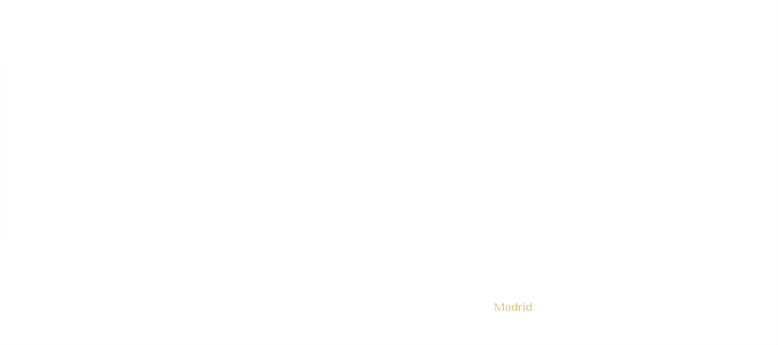 Black map of Spain with Madrid labeled at the bottom in gold text.