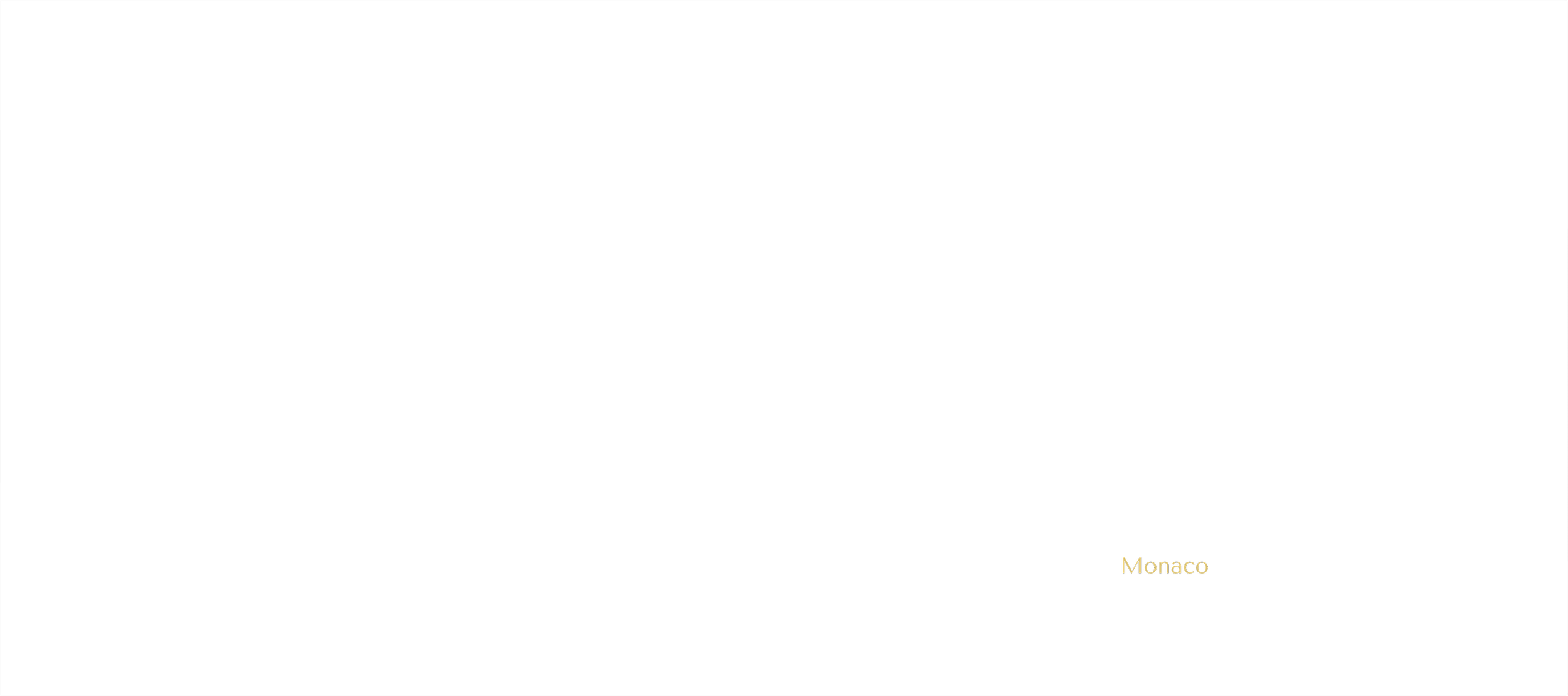 A black map of the world highlighting Monaco in small gold text.