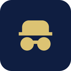 Icon of a person wearing a hat, sunglasses, and a mask, with a dark background.