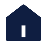 Silhouette of a house with a dark blue roof and a centered door.