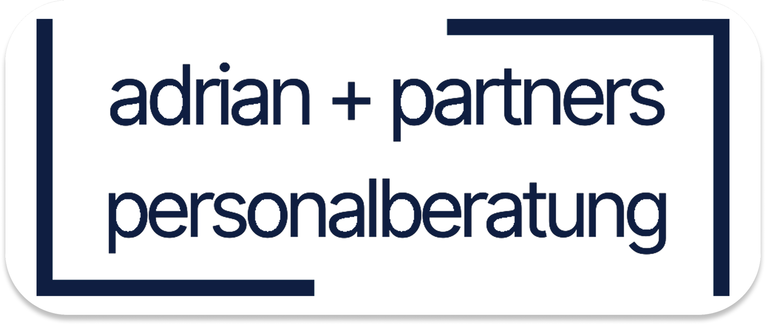 Logo for Adrian + Partners personal advising with dark blue text on white background and blue border.