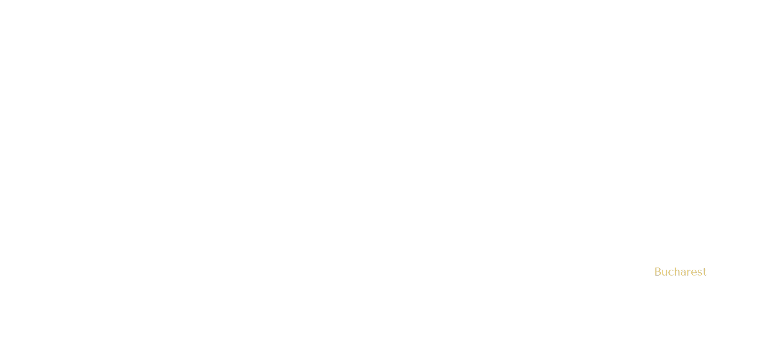 Map of Europe showing countries in dark background with Kyiv labeled for Ukraine and Bucharest labeled for Romania.