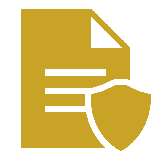 Icon of a document with a shield symbol, representing document security or protection.