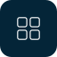Icon with four small white squares arranged in a 2x2 grid on a dark blue background.