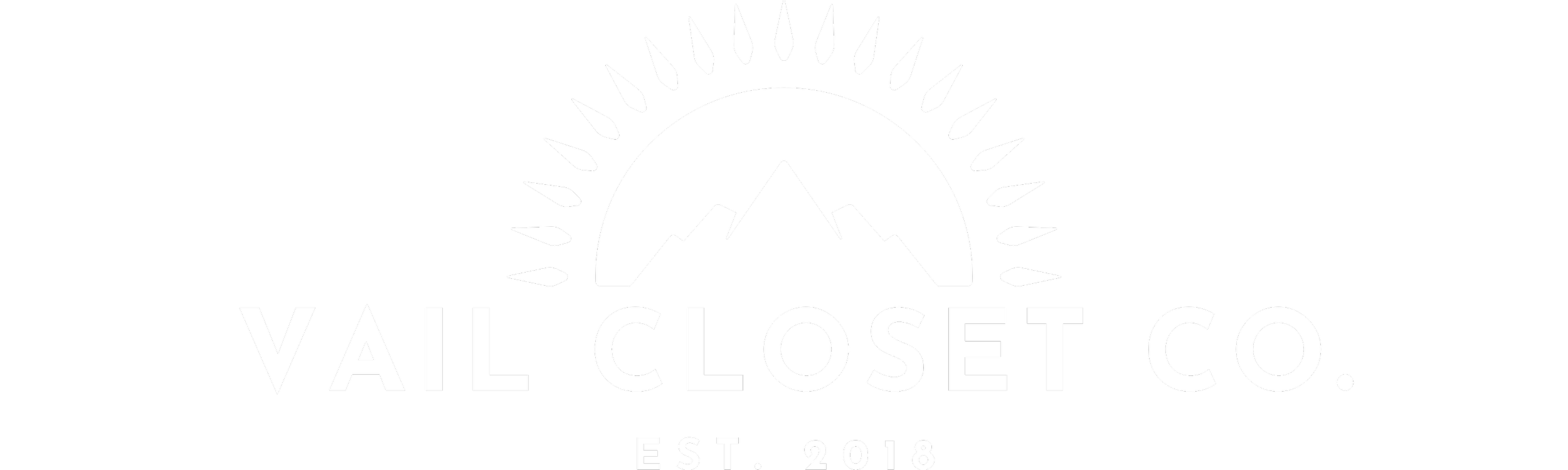 Black and white logo of Vail Closet Co. with mountain and sun design, established in 2018.