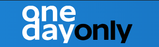 Text that reads 'one day only' with 'one' in white, 'day' in white, and 'only' in black on a blue background.