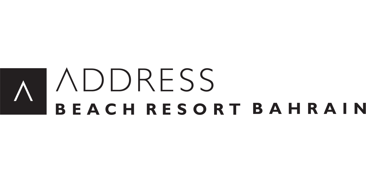 Logo for Address Beach Resort Bahrain featuring a stylized arrow and text in black.