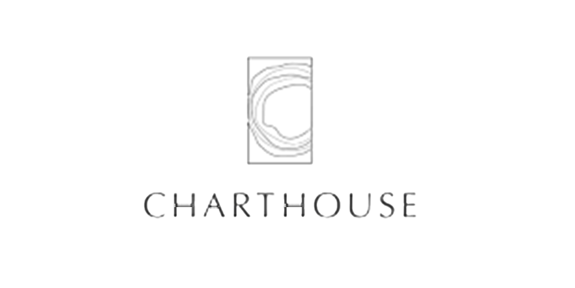 Black and white logo for Charthouse with a stylized mountain or hill graphic above the text.