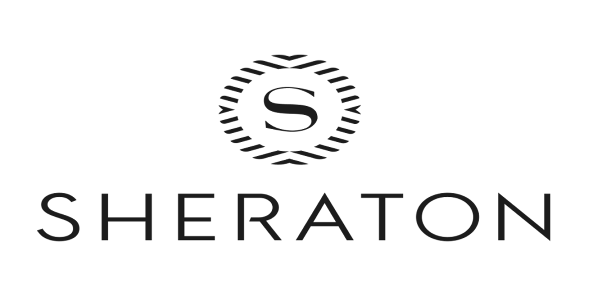 Sheraton hotel logo with a stylized 'S' enclosed in a circular emblem.