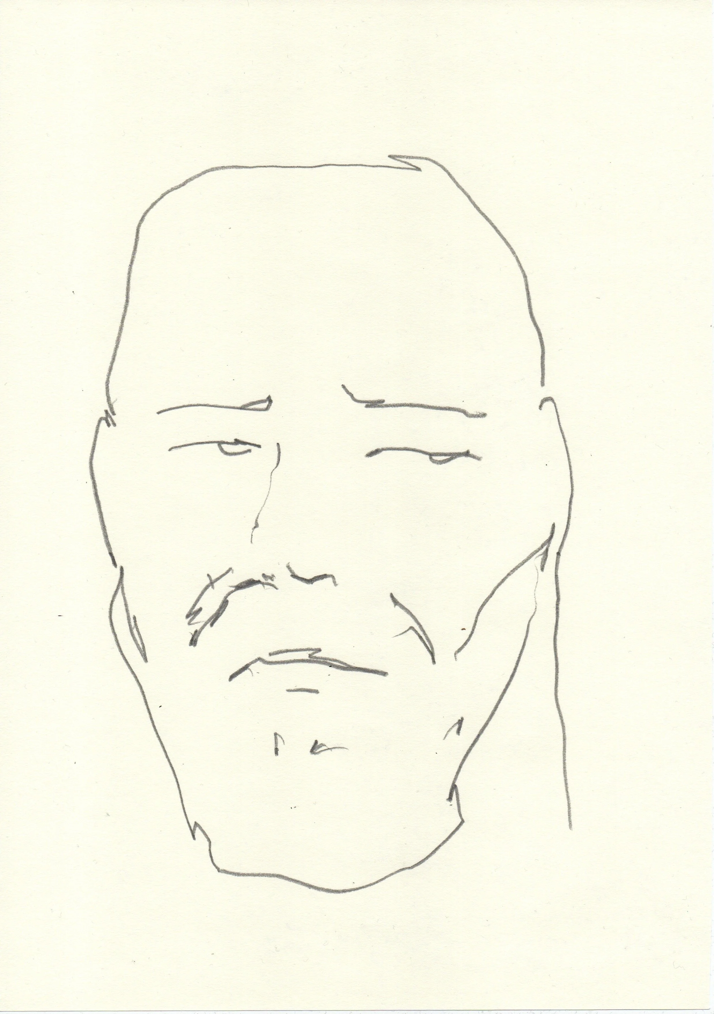 Line drawing of an elderly man with a beard and mustache, looking slightly to the side with a serious expression. Artwork by © 2026 Aura Delamotte Barrera, All rights reserved.