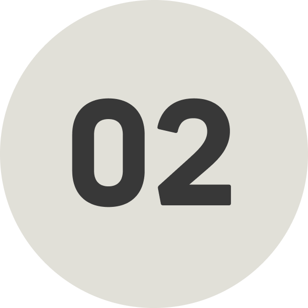 Number 02 displayed in black on a light gray circular background.