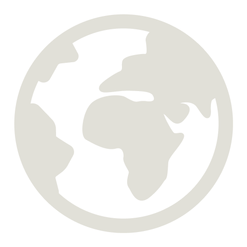 A black and white icon of a globe showing continents of Africa and parts of Europe and Asia.