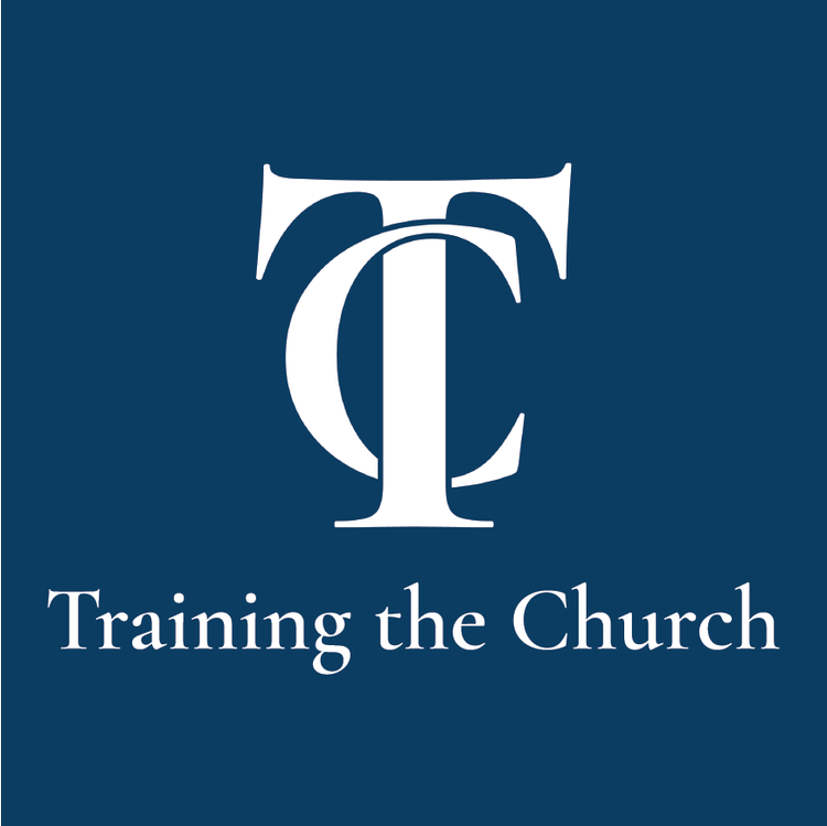 Logo with large overlapping letters 'T' and 'C' in white on a dark blue background, with the words 'Training the Church' underneath.